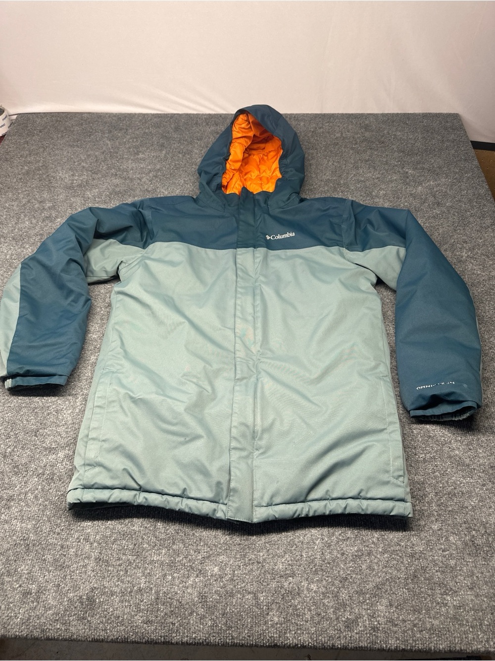 Columbia Kids' Teal Green and Orange Hooded Puffer Jacket